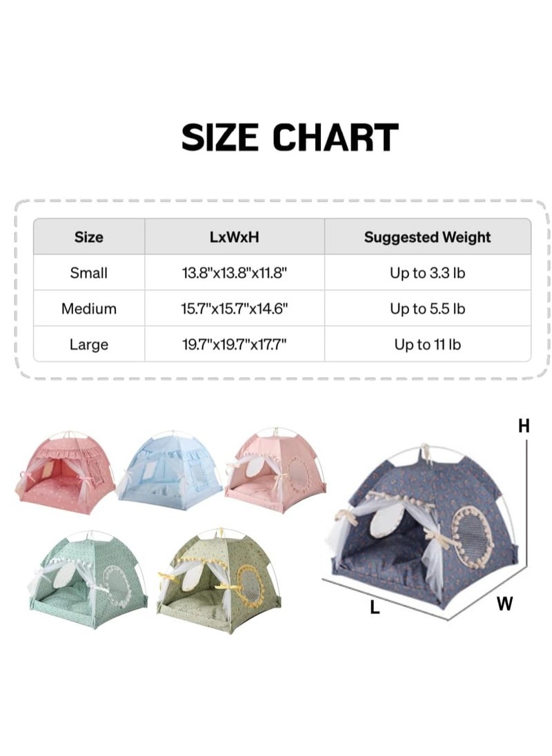 Cat Bed Tent Dog House Indoor and Outdoor Lace Mesh Breathable Window Door Curtain Removable Portable Nest Tent House (Small, Blue)