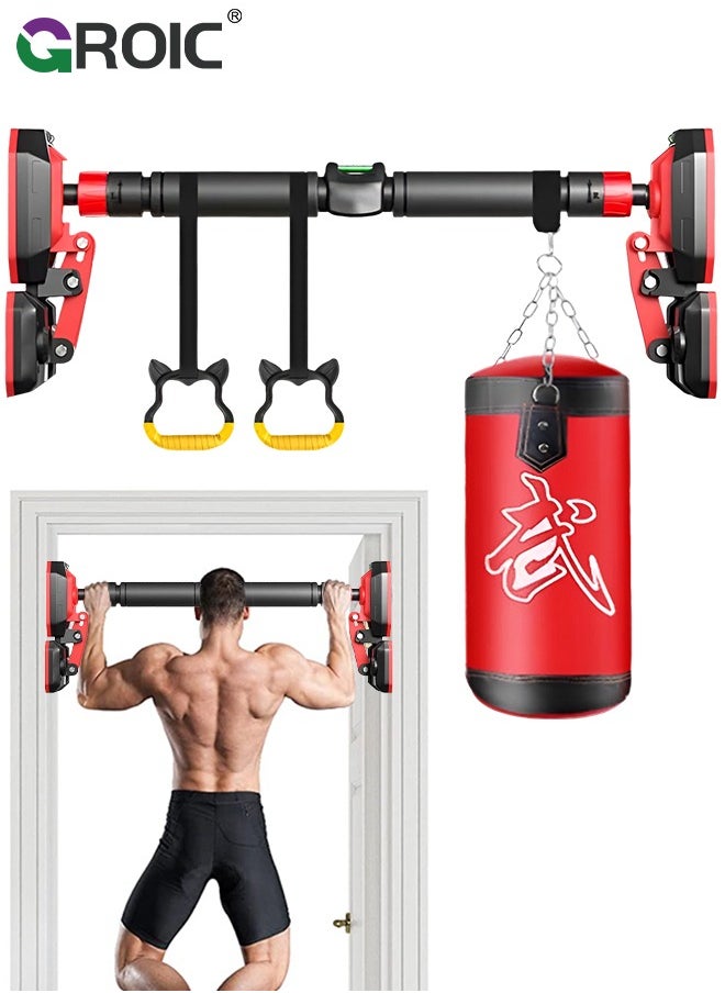 Doorway Pull Up Bar Set - Pull Up Bar, Cartoon Gymnastic Rings and Sandbags for Kids Adults, Retractable Doorway Upper Body Training Bar for Home Gym Training Fitness (95-140cm)