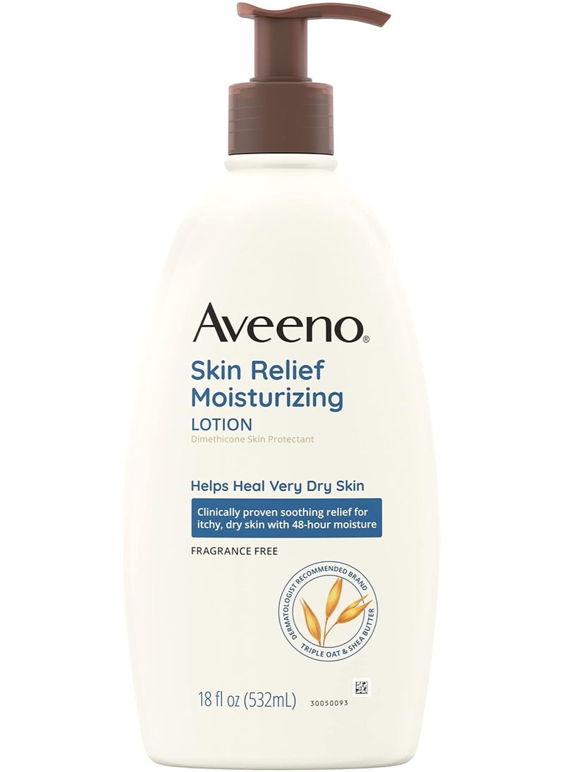 Aveeno Skin Relief Moisturizing Lotion for Very Dry Skin with Soothing Triple Oat & Shea Butter Formula, Dimethicone Skin Protectant Helps Heal Itchy, Dry Skin, Fragrance-Free, 18 fl.oz (532ML)