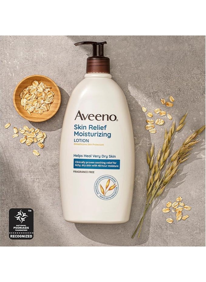 Aveeno Skin Relief Moisturizing Lotion for Very Dry Skin with Soothing Triple Oat & Shea Butter Formula, Dimethicone Skin Protectant Helps Heal Itchy, Dry Skin, Fragrance-Free, 18 fl.oz (532ML)