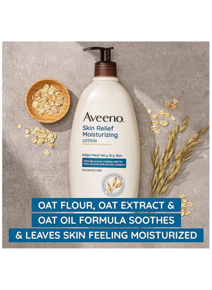 Aveeno Skin Relief Moisturizing Lotion for Very Dry Skin with Soothing Triple Oat & Shea Butter Formula, Dimethicone Skin Protectant Helps Heal Itchy, Dry Skin, Fragrance-Free, 18 fl.oz (532ML)