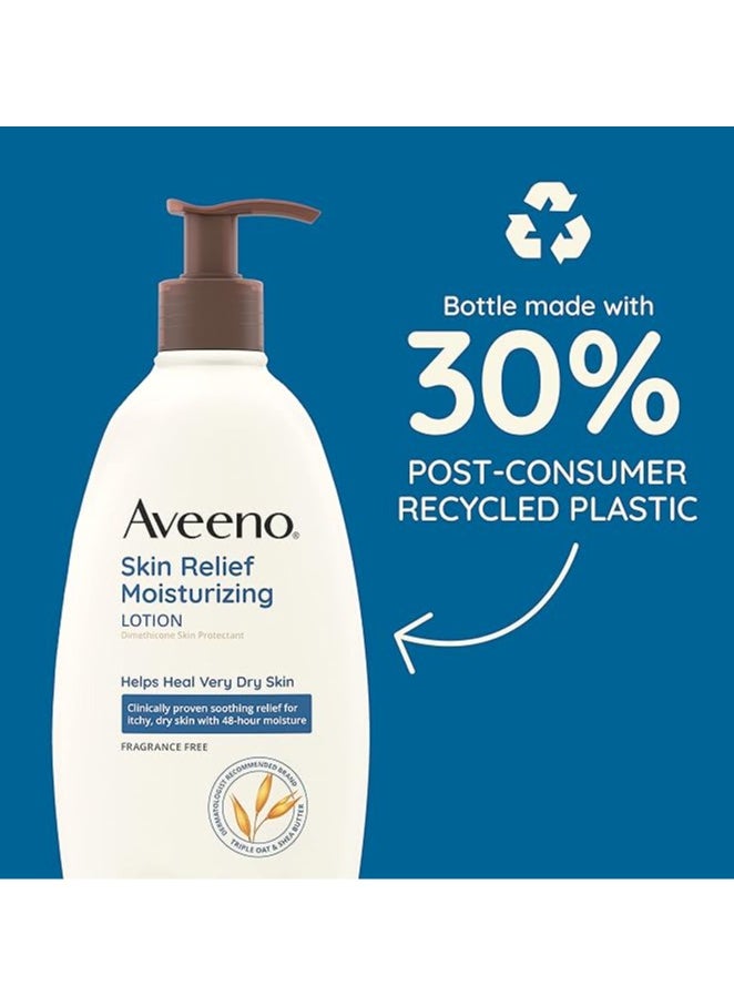 Aveeno Skin Relief Moisturizing Lotion for Very Dry Skin with Soothing Triple Oat & Shea Butter Formula, Dimethicone Skin Protectant Helps Heal Itchy, Dry Skin, Fragrance-Free, 18 fl.oz (532ML)