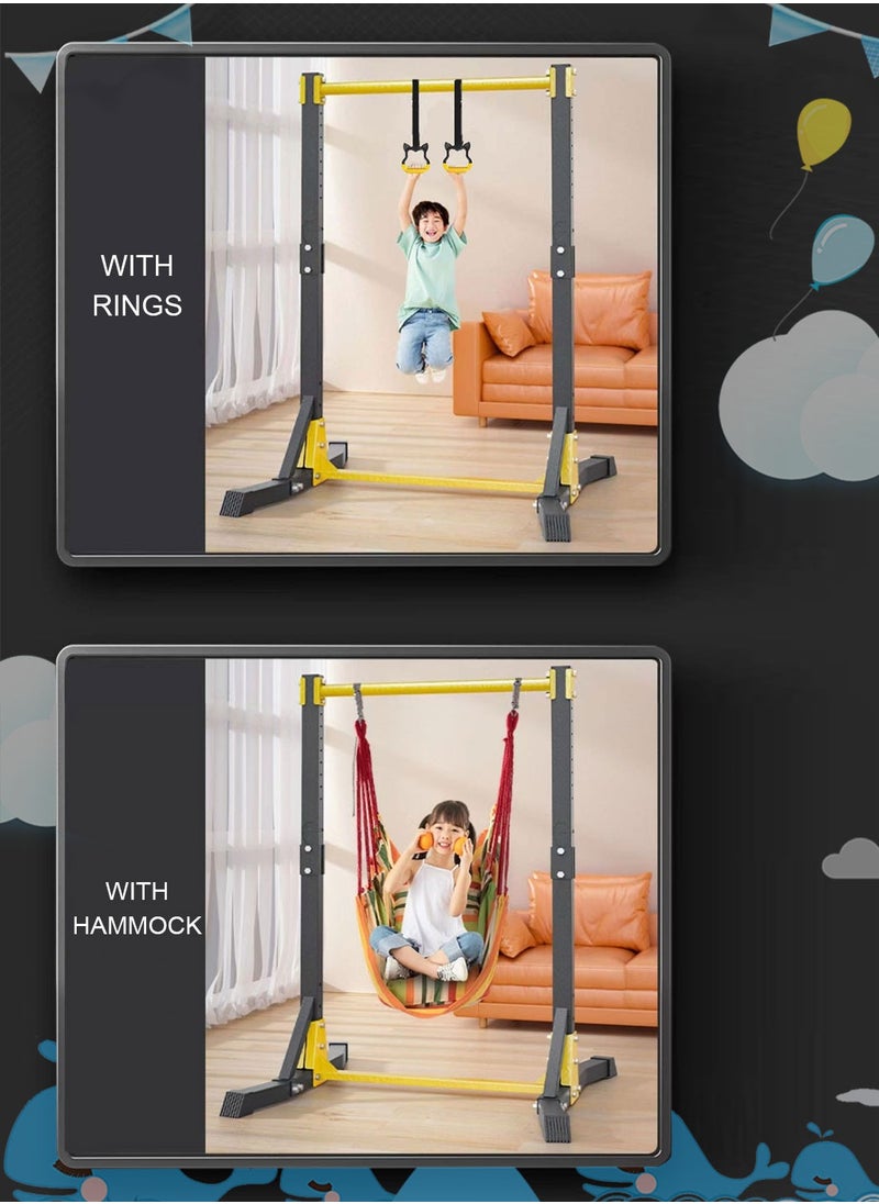 Gymnastics Bars,Adjustable Height Gymnastic Horizontal Bars,Junior Training Bar Children Folding Training Monkey Bars for Kids Home Gym Equipment with Rings, Swings and Sandbags