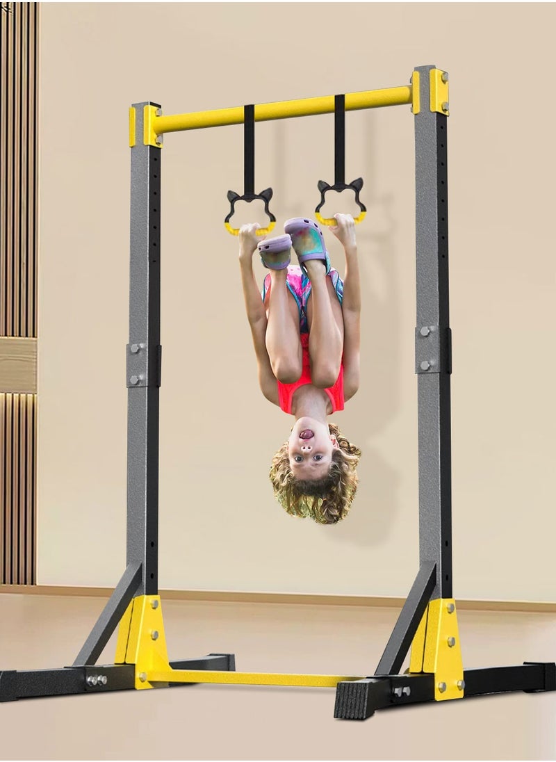 Gymnastics Bars,Adjustable Height Gymnastic Horizontal Bars,Junior Training Bar Children Folding Training Monkey Bars for Kids Home Gym Equipment with Rings, Swings and Sandbags