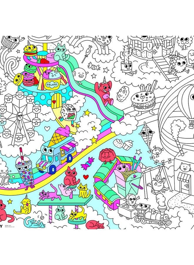 Giant Coloring Poster, Kawaii, Japanese Culture Of Cuteness, 40 X 28 Inches, Creative Play And Fun For Kids And Adults