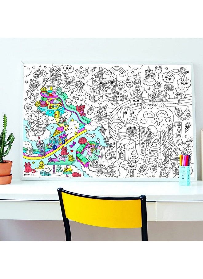 Giant Coloring Poster, Kawaii, Japanese Culture Of Cuteness, 40 X 28 Inches, Creative Play And Fun For Kids And Adults