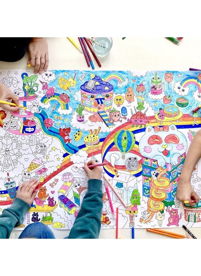 Giant Coloring Poster, Kawaii, Japanese Culture Of Cuteness, 40 X 28 Inches, Creative Play And Fun For Kids And Adults