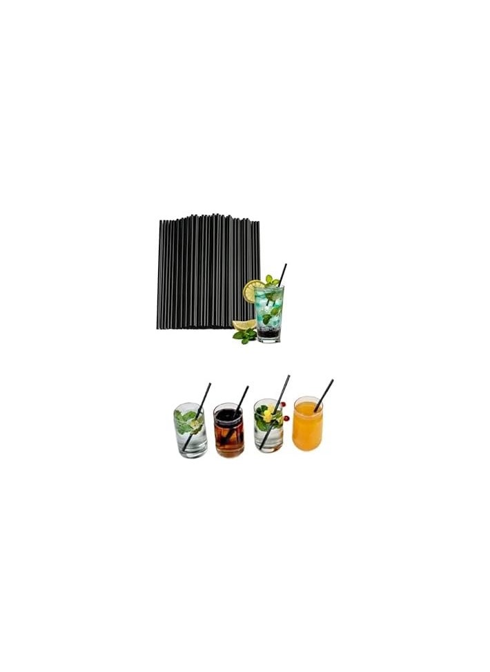 Black Disposable Plastic Drinking Straws - 100 Pcs, 0.23'' Diameter, 10.2'' Long