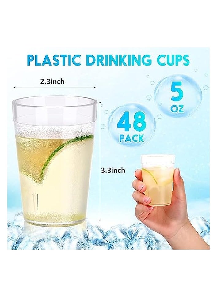 Plastic Drinking Glasses, 5 oz Clear Plastic Tumblers Stackable Frosted Plastic Cup Reusable Drinking Glasses Cups Bulk for Weddings Party Restaurant Kitchen, Cafe Party and Catering Supplies