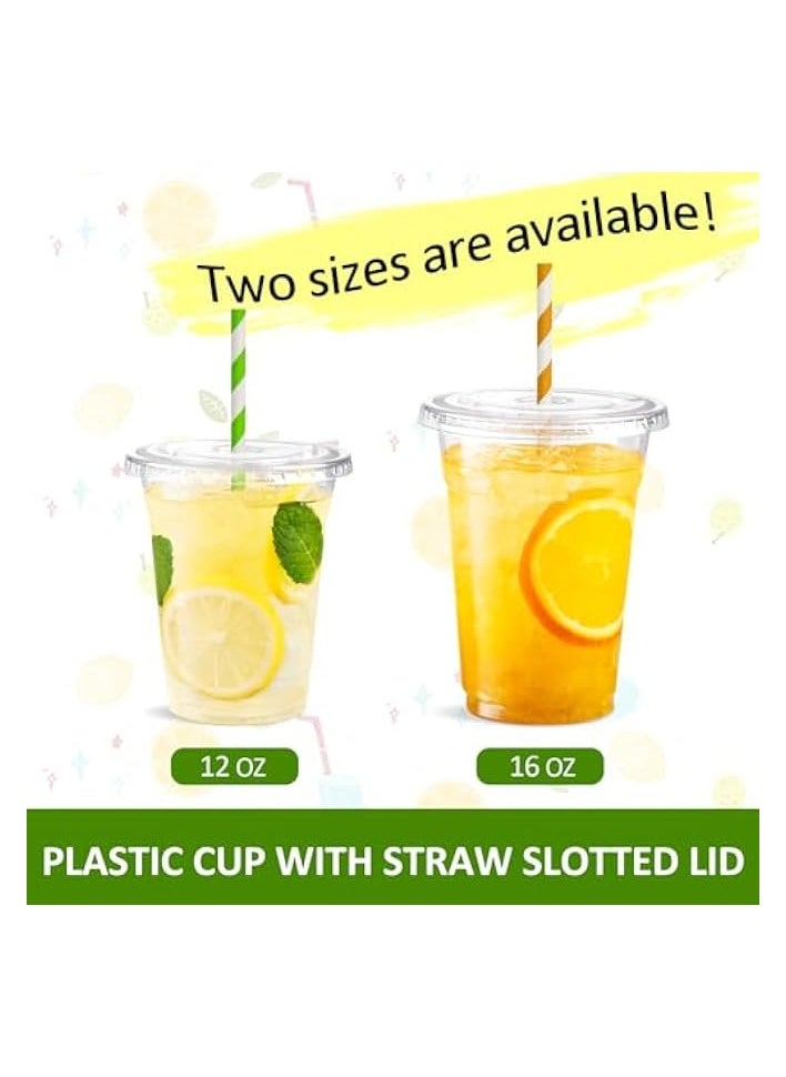 16 oz Clear Plastic Cups with Lids 100 Sets Disposable Plastic Cups with Flat Lids To Go, Cold Drink Cups, Smoothie Cups, Disposable Ice Coffee Cups