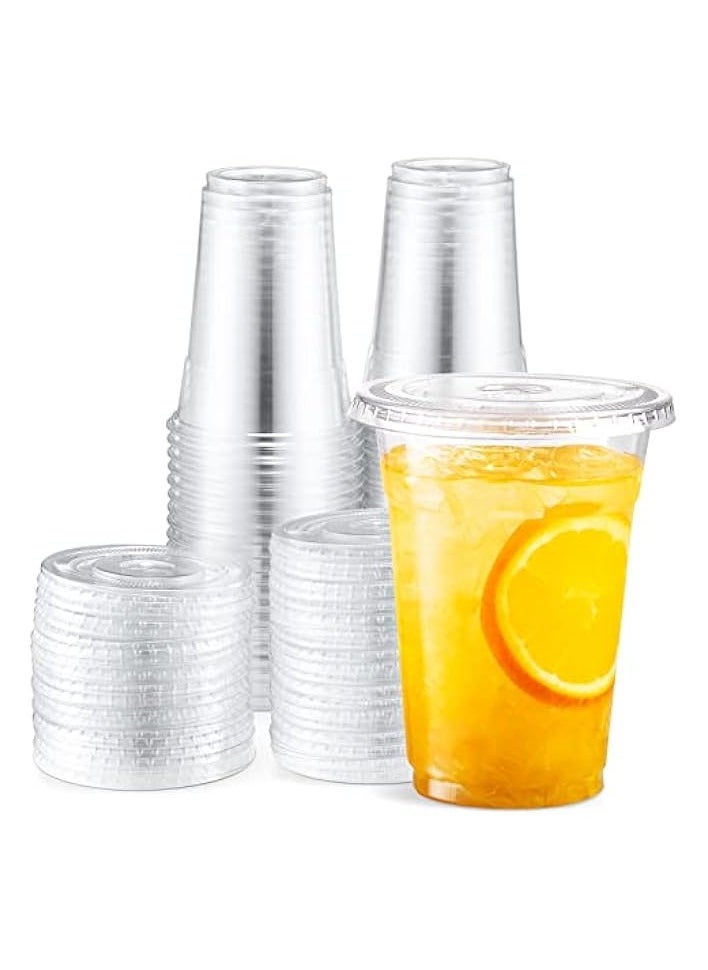 16 oz Clear Plastic Cups with Lids 100 Sets Disposable Plastic Cups with Flat Lids To Go, Cold Drink Cups, Smoothie Cups, Disposable Ice Coffee Cups