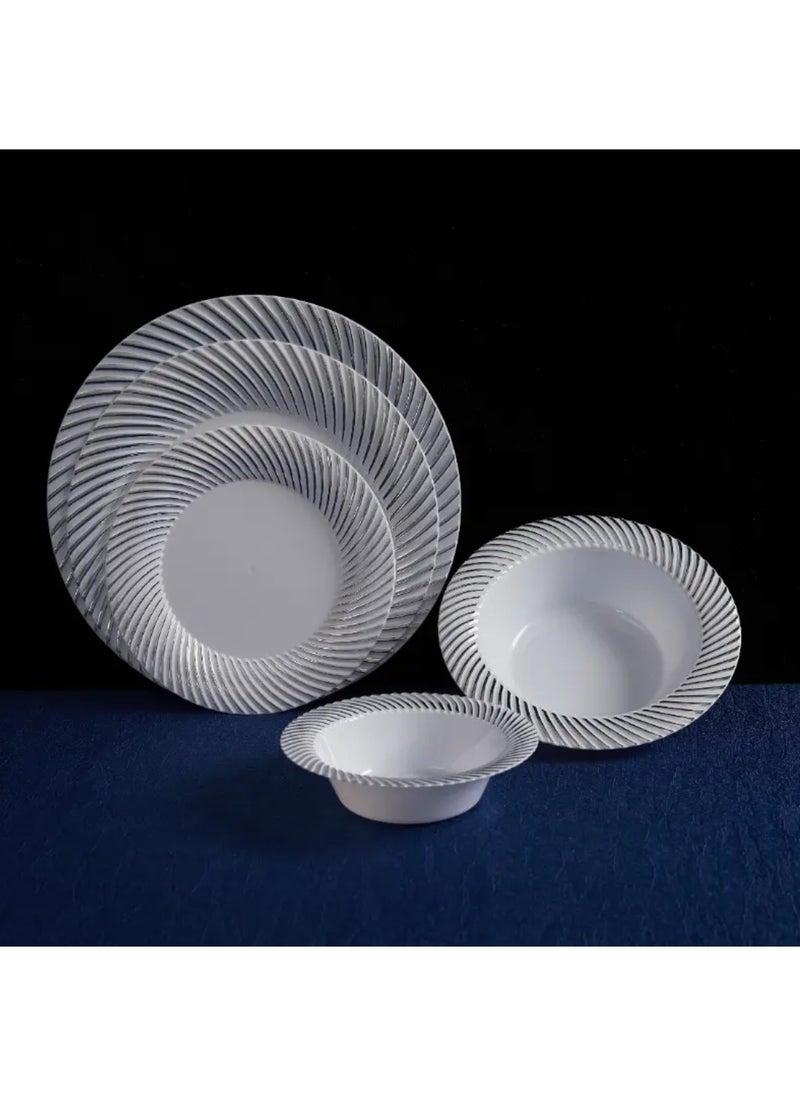 50 Pcs Silver Disposable Dinner ware Set for outing and  Guest  Sizes Plate 7inch(10Pcs), Plate 9 inch(10Pcs), Plate 10inch(10Pcs), Bowl 4inch(10Pcs), Bowl 7inch(10Pcs)   Plates Set.