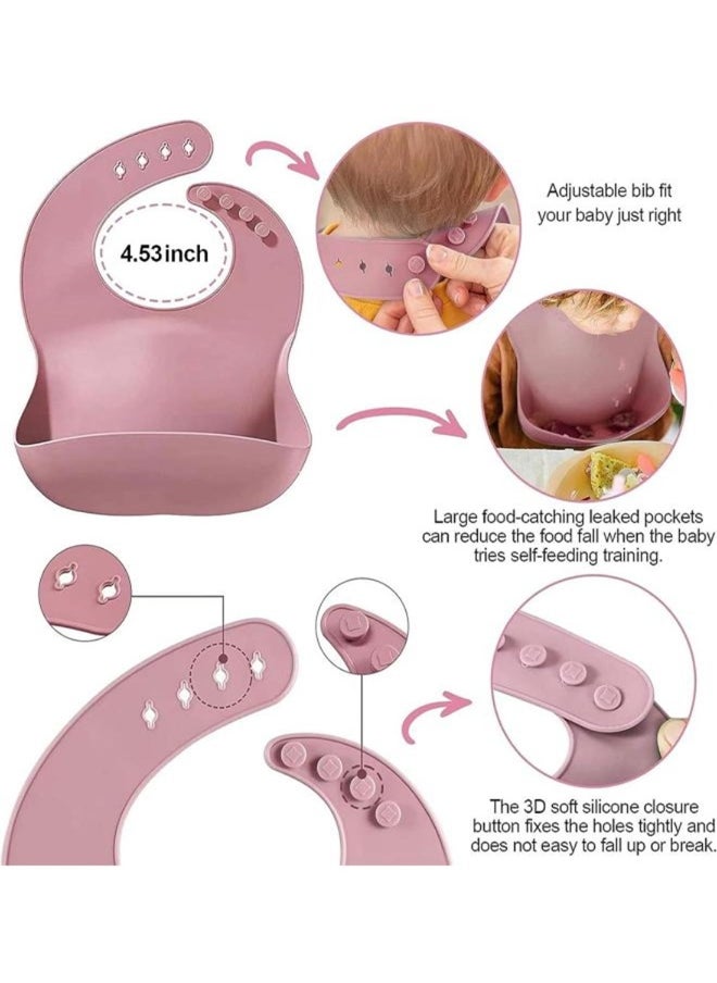 Silicone Baby Feeding Set, 8 Piece Baby Led Weaning Supplies, Baby Toddler Bib Cup Divided Plate and Bowl Self Feeding Spoons Dish Set, Baby Eating Utensils, Toddler Feeding Supplies