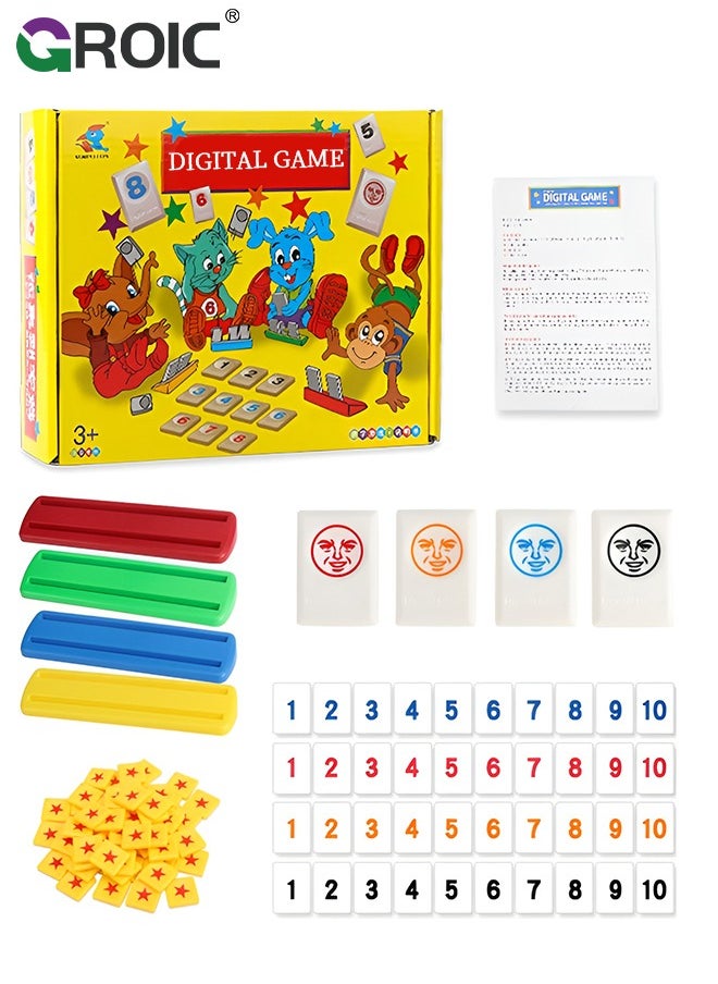 Rummy Cube Game with 4 Racks, Rummy Cube Game Set with 44 Number Cards, 56 Star Cards, Rummy Tiles Travel Family Classic Board Games Learning Puzzle Games for Kids