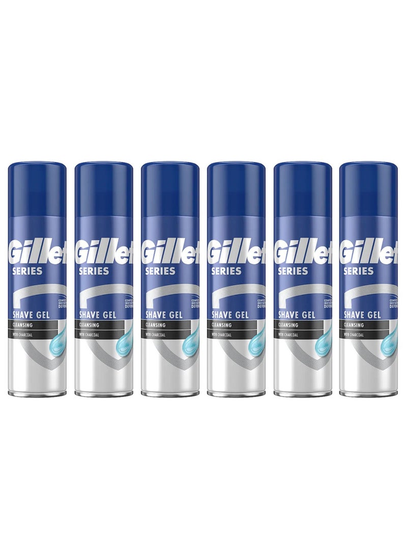 Gillette Series Shaving Cleansing Gel with Charcoal Sensitive Skin 200ml (Pack of 6)