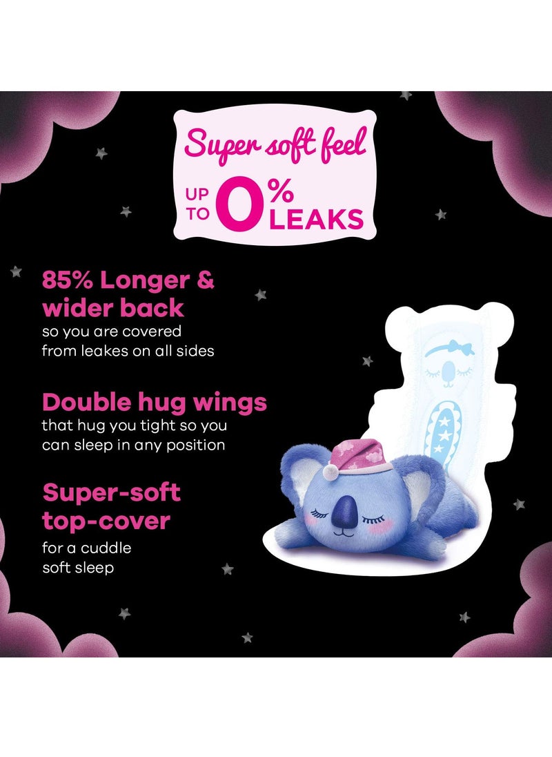 WHISPER BINDAZZZ NIGHTS KOALA SOFT SANITARY PADS, 8 XXXL+ PADS, UPTO 0% LEAKS, 85% LONGER & WIDER BACK, SUPER SOFT TOPSHEET, DOUBLE HUG WINGS, DISPOSABLE WRAPPER, for women