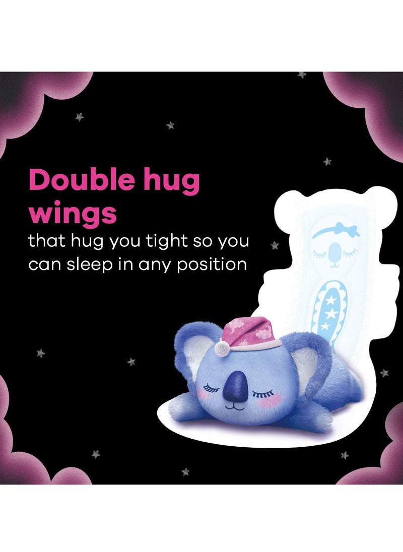 WHISPER BINDAZZZ NIGHTS KOALA SOFT SANITARY PADS, 8 XXXL+ PADS, UPTO 0% LEAKS, 85% LONGER & WIDER BACK, SUPER SOFT TOPSHEET, DOUBLE HUG WINGS, DISPOSABLE WRAPPER, for women