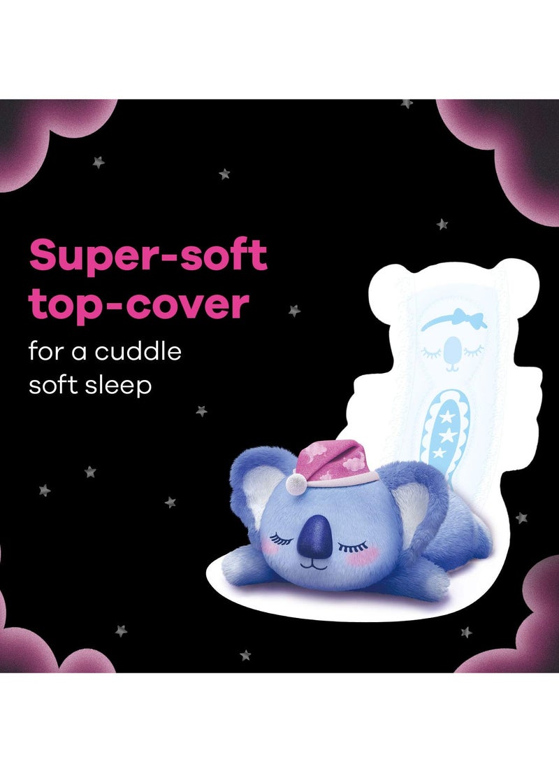 Bindazz nights koala SOFT SANITARY PADS, 10 XXL+ PADS, UPTO 0% LEAKS, 60% LONGER & WIDER BACK, SUPER SOFT TOPSHEET, DOUBLE HUG WINGS, DISPOSABLE WRAPPER, for Women