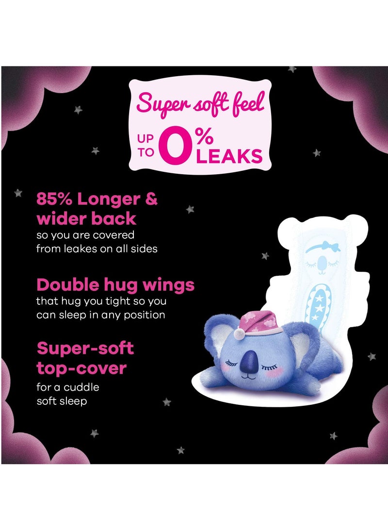 Bindazz nights koala SOFT SANITARY PADS, 10 XXL+ PADS, UPTO 0% LEAKS, 60% LONGER & WIDER BACK, SUPER SOFT TOPSHEET, DOUBLE HUG WINGS, DISPOSABLE WRAPPER, for Women