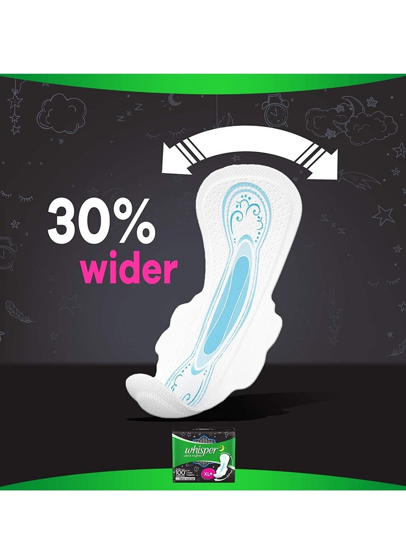 Whisper Bindazz Nights sanitary PADS, 30 XL+ PADS, UPTO 0% LEAKS ALL NIGHT LONG, FOR HEAVY FLOW, 40% LONGER & WIDER BACK, COMFORTABLE CUSHIONY SOFT WINGS, DISPOSABLE WRAPPER