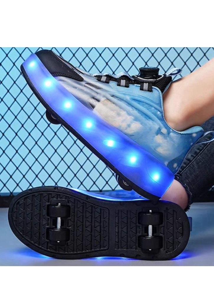 Children's Mesh Breathable Flashing Light Sport Roller Skating Knob Ice Skates