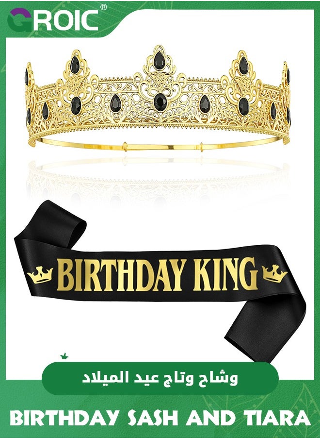 Birthday Crown and Birthday King Sash, Birthday Crown, Tiara Birthday for Men, Prince Crown Birthday Party Decorations, Birthday King Headband Birthday Accessories for Boys Men