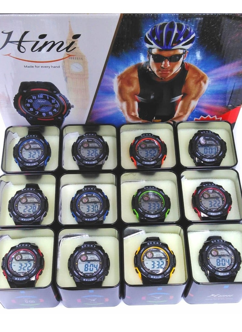 Children Digital Sports Watches, Water Resistant, Set of 12