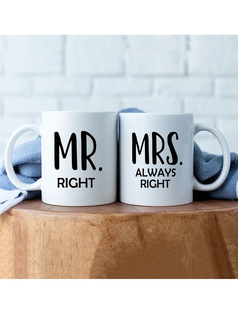 2pcs, Mr Right And Mrs Always Right Coffee Mugs Set, Wedding Gifts For Couple, Newly Wed Gifts For Bride And Groom Bridal Shower, Engagement Gifts For Couples, Newlyweds Gift, Married Couples Anniversary