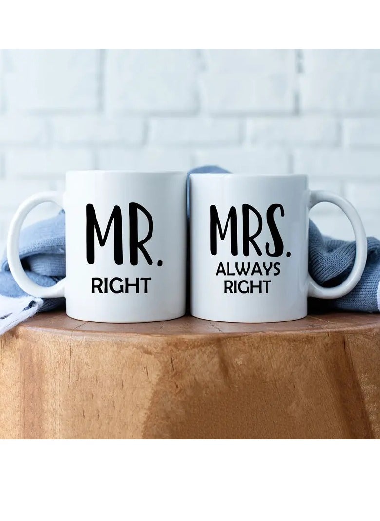 2pcs, Mr Right And Mrs Always Right Coffee Mugs Set, Wedding Gifts For Couple, Newly Wed Gifts For Bride And Groom Bridal Shower, Engagement Gifts For Couples, Newlyweds Gift, Married Couples Anniversary