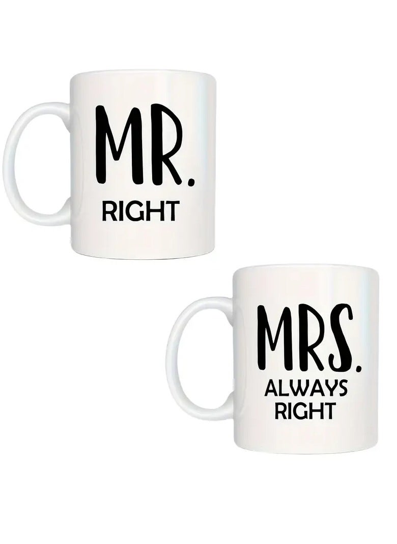 2pcs, Mr Right And Mrs Always Right Coffee Mugs Set, Wedding Gifts For Couple, Newly Wed Gifts For Bride And Groom Bridal Shower, Engagement Gifts For Couples, Newlyweds Gift, Married Couples Anniversary