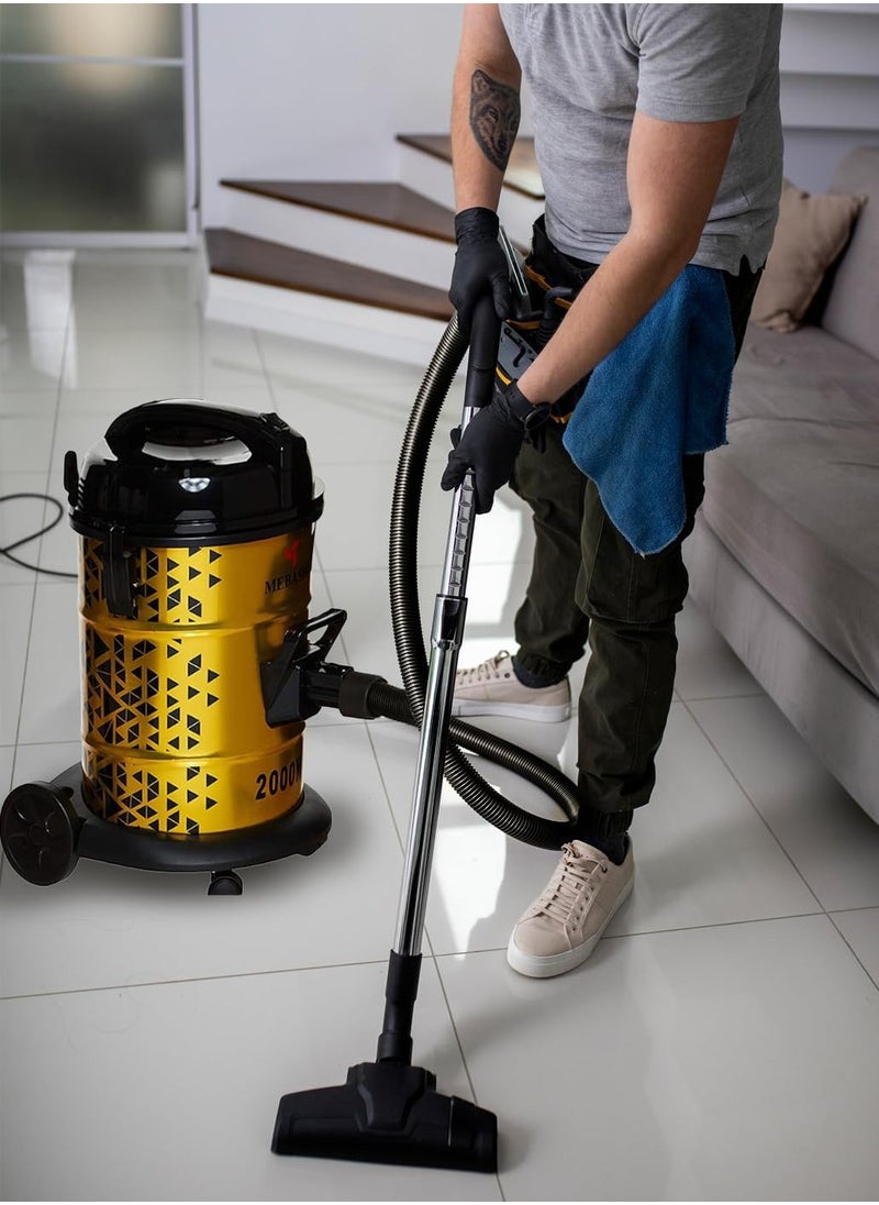 MEBASHI Drum Vacuum Cleaner with 25L Capacity, High Efficiency, and Low Noise Level – Yellow(DVC1010 Drum Vacuum Cleaner)(2000W)