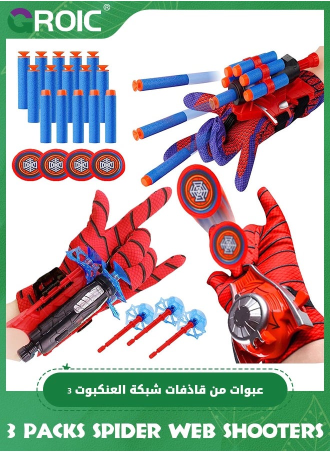 3 Packs Spider Web Shooters, Cosplay Launcher Gloves Hero Launcher with Wrist Toys, Spider Web Launcher Glove, Funny Decorate Children Wrist Toy Gift for Kids