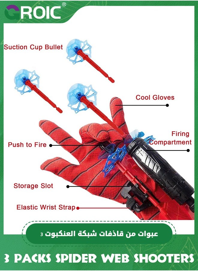 3 Packs Spider Web Shooters, Cosplay Launcher Gloves Hero Launcher with Wrist Toys, Spider Web Launcher Glove, Funny Decorate Children Wrist Toy Gift for Kids