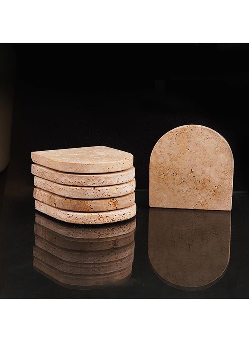 Coaster for Drinks 3.75'' Inches Travertine Handmade Coasters for Kitchen Caddy Drinkware - Car Coaster for Cup Holder, Set of 6 Coaster Sets for Coffee Table top - Drink Coasters for Desk