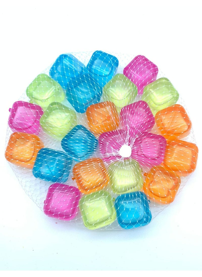 Reusable Plastic Ice Cubes 24 Pack Colorful Refreezable Ice Cubes for drinks, Whiskey, Vodka or Coffee, Washable Non-Melting Ice Cubes Non-Diluting