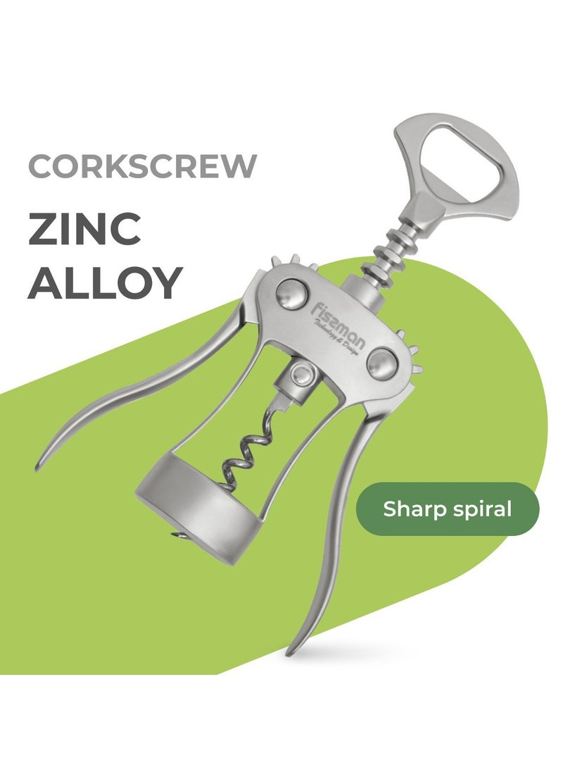 Fissman Wine Opener Corkscrew 18.5cm, Zinc Alloy Multipurpose CorkScrew Lily Series, Anti-Rust Wing Corkscrew for Wine and Bottle Opener, Anti-Slip Grip Corkscrew