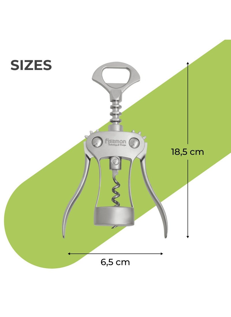 Fissman Wine Opener Corkscrew 18.5cm, Zinc Alloy Multipurpose CorkScrew Lily Series, Anti-Rust Wing Corkscrew for Wine and Bottle Opener, Anti-Slip Grip Corkscrew