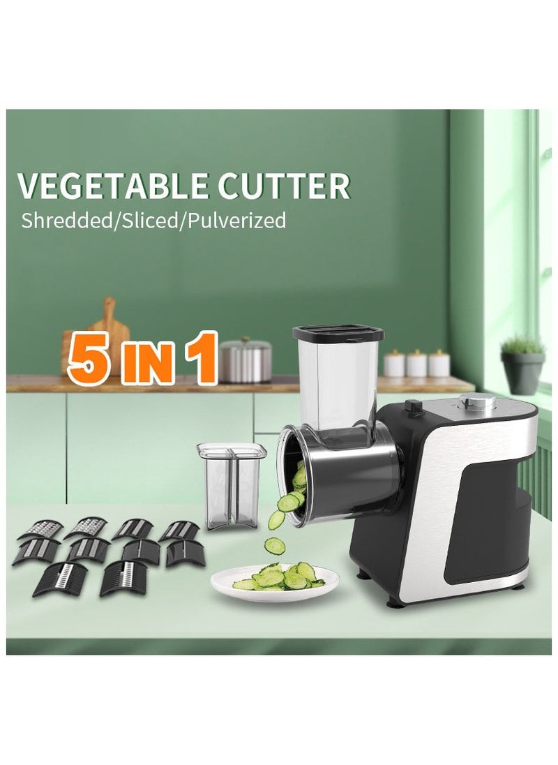 1000W 5 in 1 Electric Salad Maker, Electric Multi Grater, Fruit Cutter, Vegetable Slicer, Shredder, Food Processor, Cylinder Design with 5 Stainless Steel Rotary Blades, for Onion Potato Carrot,