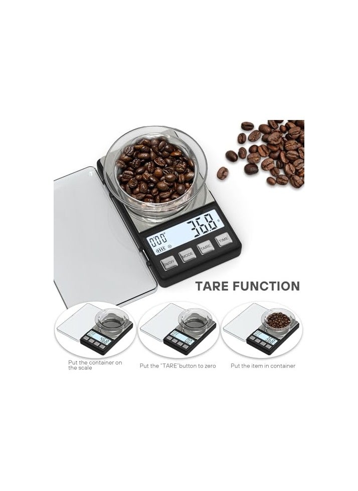 Digital Gram Scale 300 x 0.01g Pocket Scale with 600ml Silicone Bowl Travel Food Scale with LCD Stainless Steels Coffee Scale with Timer for Food Coffee Jewelry Gold Battery Included