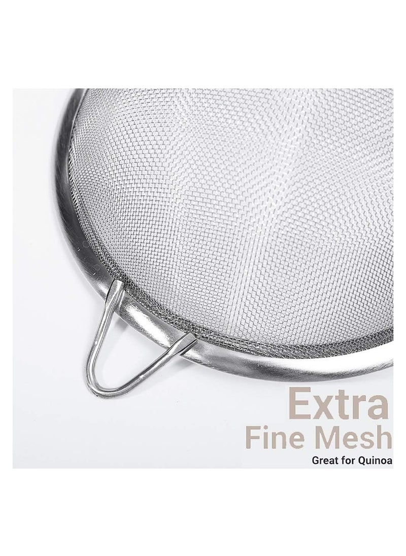 Stainless Steel Fine Mesh Strainers. Set of 3 Graduated Sizes Strainer Wire Sieve with Insulated Handle for Kitchen, Cooking, Food Preparation. Premium Stainless Steel, Lightweight