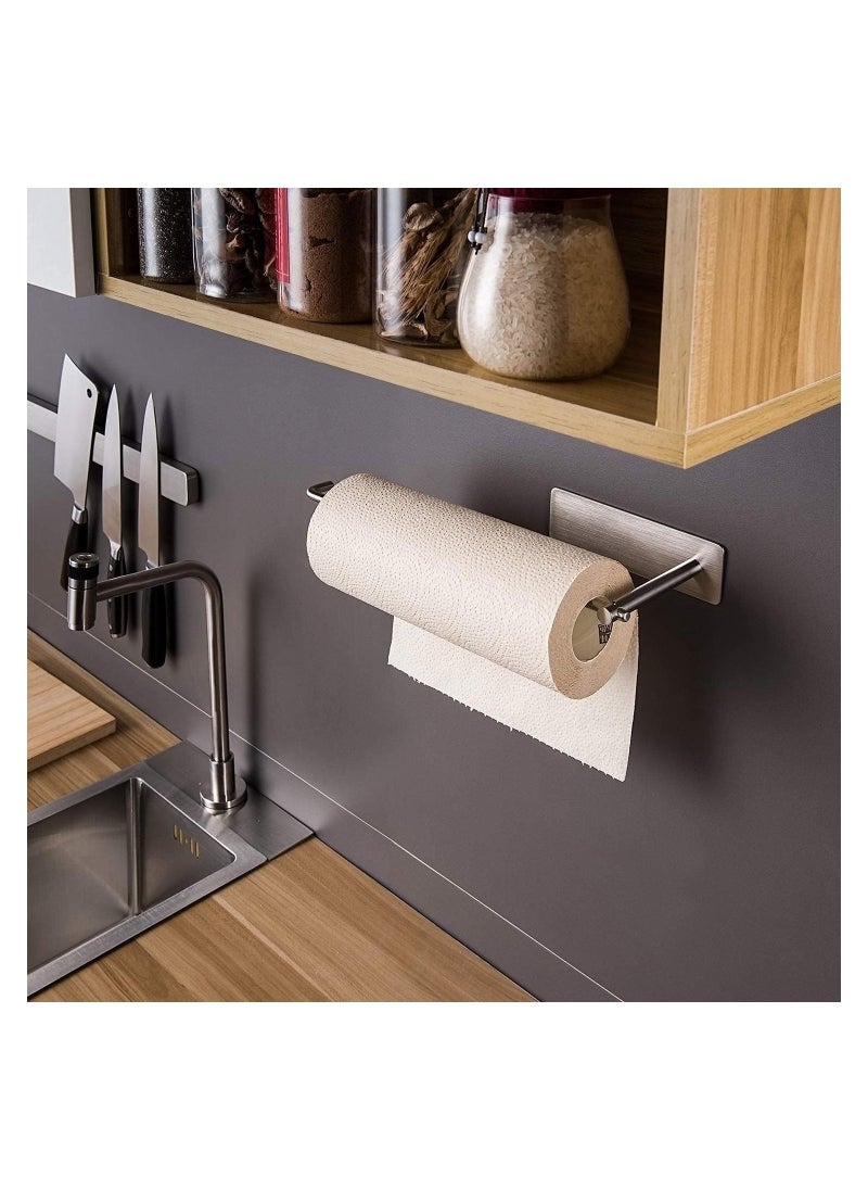 Paper Towel Holder Under Cabinet - Self Adhesive Towel Paper Holder Stick on Wall for Kitchen, Bathroom Paper Towel Holder Organizer&Storage&Decor, Stainless Steel