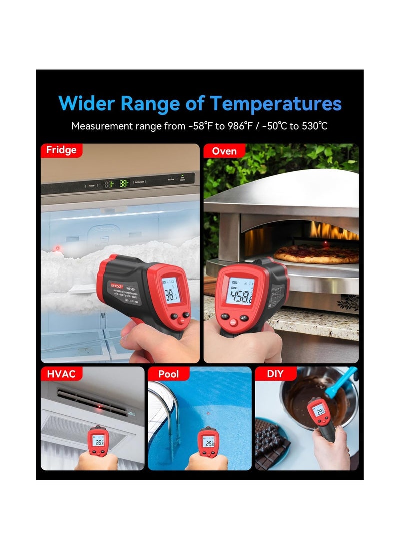 Infrared Thermometer Gun, Digital Laser Surface Thermometer, Heat Temperature Gun for Kitchen Cooking Food Meat, Pizza Oven, Griddle Accessories, HVAC, Grill, Pool, Engine, -50℃ to 530℃