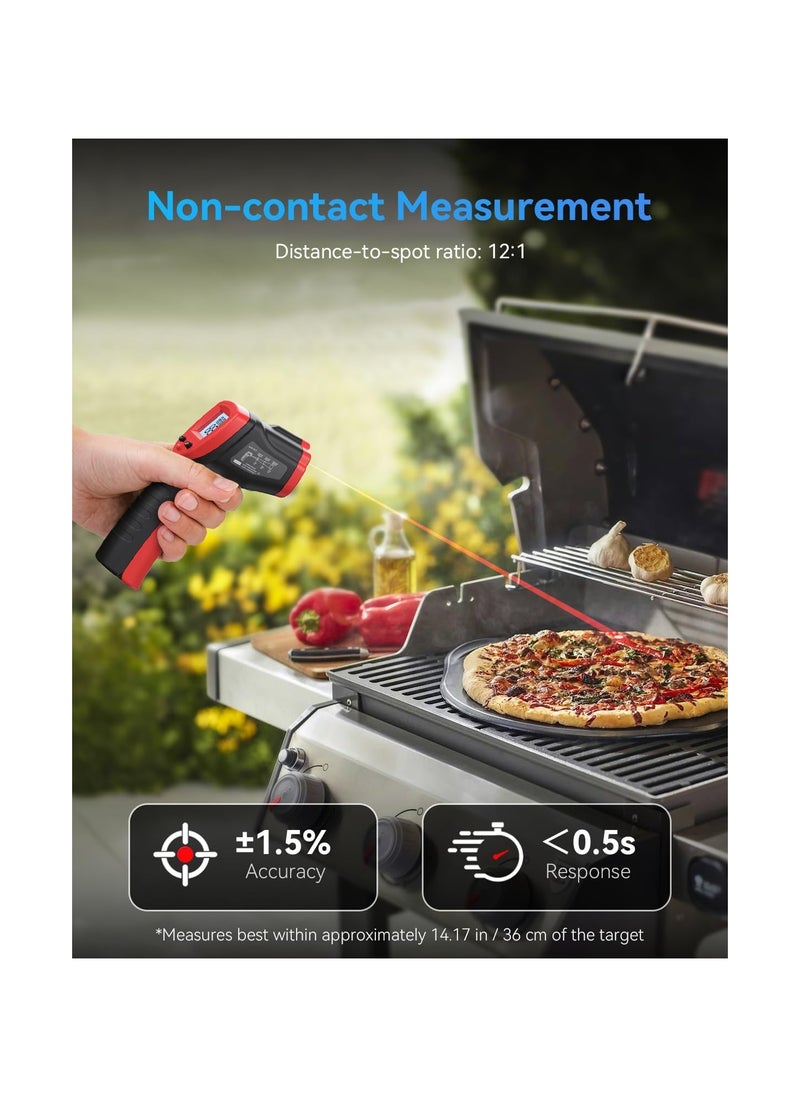 Infrared Thermometer Gun, Digital Laser Surface Thermometer, Heat Temperature Gun for Kitchen Cooking Food Meat, Pizza Oven, Griddle Accessories, HVAC, Grill, Pool, Engine, -50℃ to 530℃