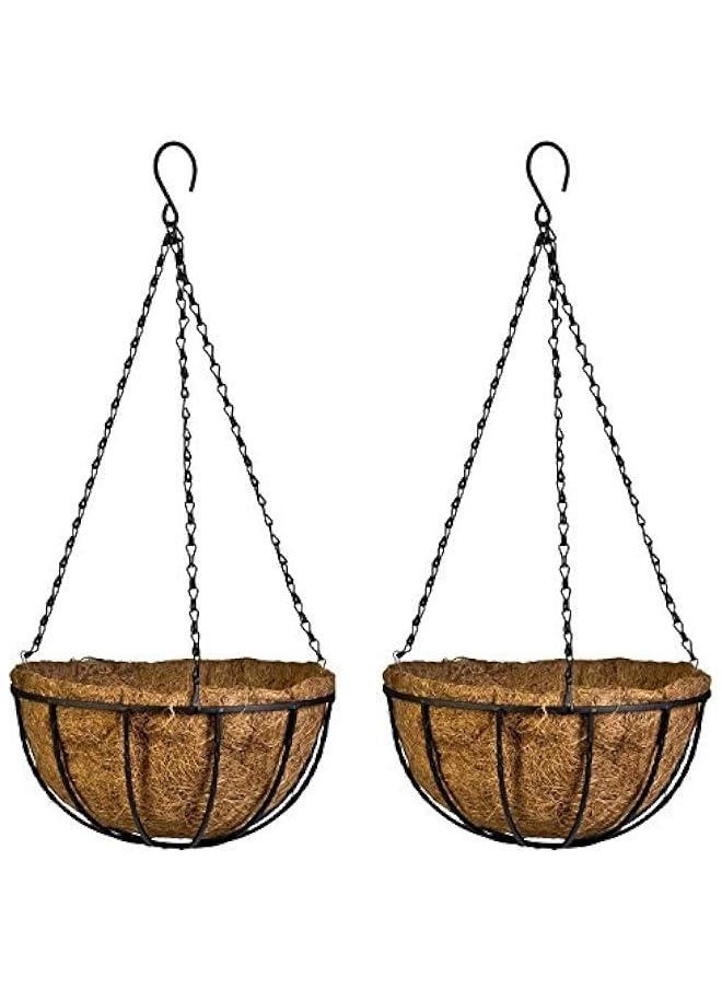 14 Inch Iron Hanging Planter Basket with Coconut Liner Wire Plant Holder Flower Baskets Watering Pot Hanger Garden Balcony Patio Decoration for Indoor Outdoor, 2 Pack