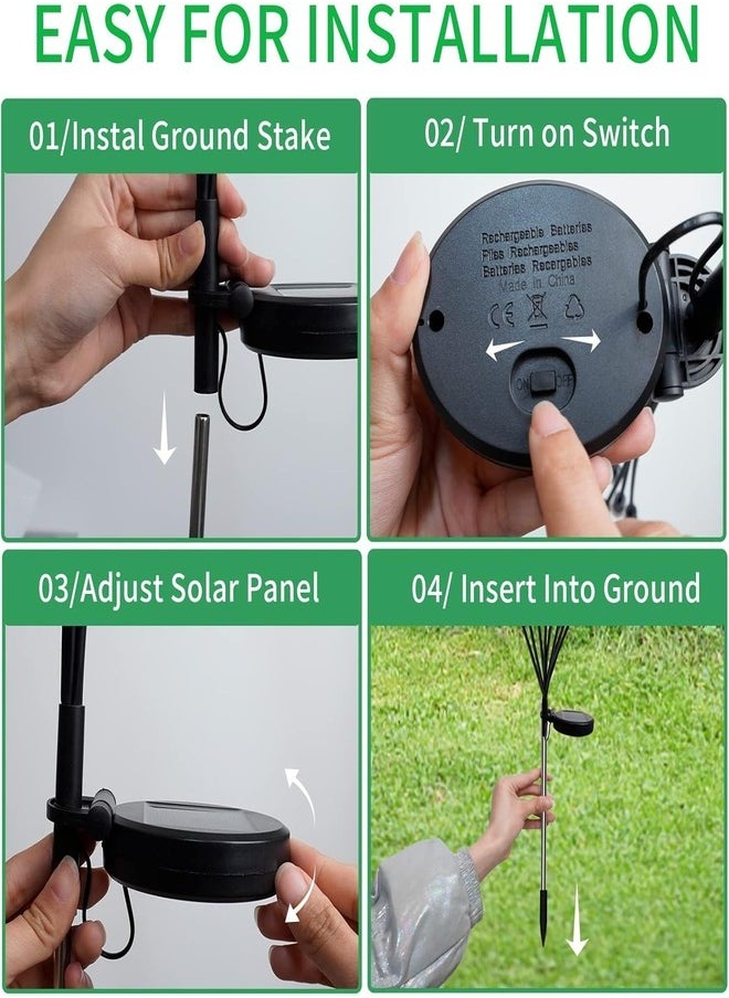 Solar Garden Lights 8 LED Firefly Lights Solar Outdoor Waterproof Solar Powered Outdoor Lights Decorative for Garden Swaying Solar Garden Lights Decorative for Pathway Patio Yard（2pack)