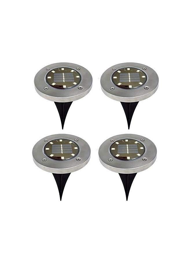 4-Piece 8 LED Solar Power Garden Light Silver/Black