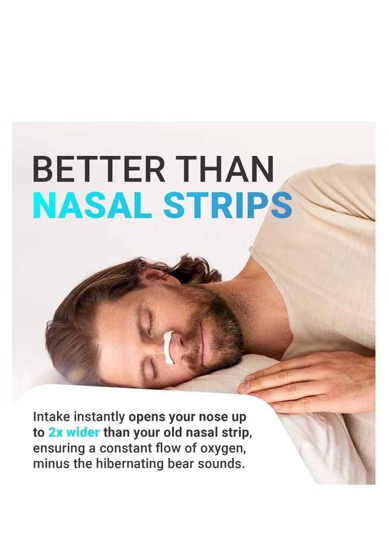 Intake Breathing Nasal Strip Starter Kit (30 Count Black) - Boost Oxygen Intake, Reduce Snoring, Improve Sleep Quality - Sweat Resistant, Skin Safe Nasal Strips - Extra Strength Snoring Solution