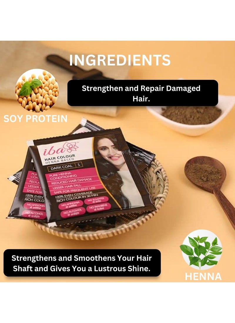 Iba Hair Colour for Women - Dark Coal, 70g (Pack of 3) | 100% Pure Henna Based Powder Sachet | Natural Hair Colour & Long Lasting with Conditioning Formula | Reduced Hair Fall & Hair Damage | Shine & Nourish Hair | Free from Ammonia and Other Harmful Chemicals | Herbal Hair Powder for Hair Colour | Black Henna