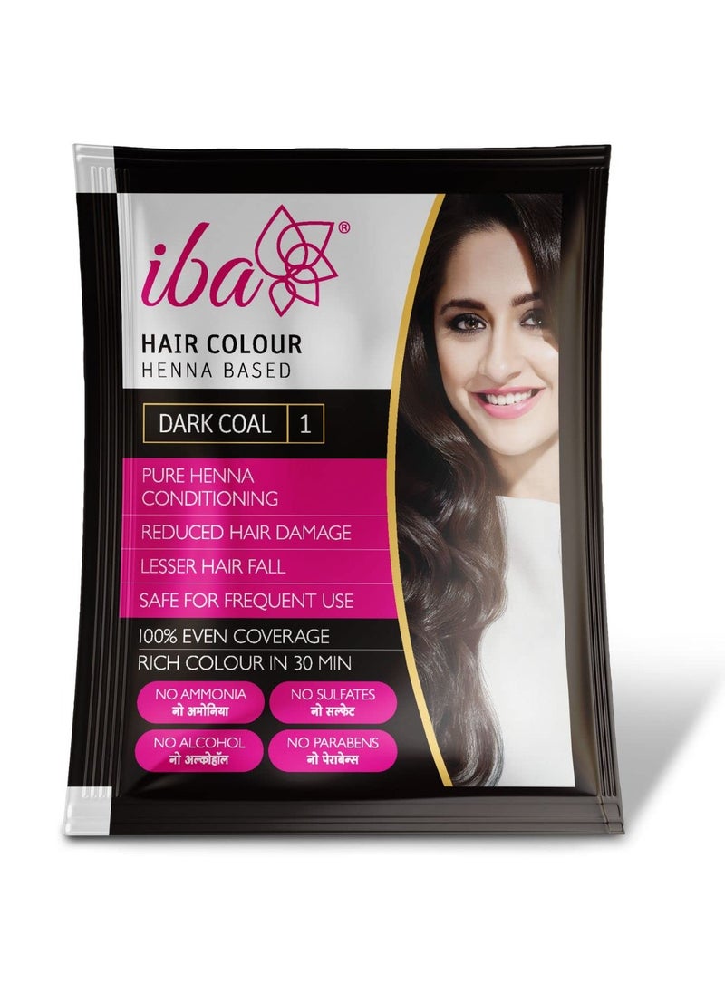 Iba Hair Colour for Women - Dark Coal, 70g (Pack of 3) | 100% Pure Henna Based Powder Sachet | Natural Hair Colour & Long Lasting with Conditioning Formula | Reduced Hair Fall & Hair Damage | Shine & Nourish Hair | Free from Ammonia and Other Harmful Chemicals | Herbal Hair Powder for Hair Colour | Black Henna