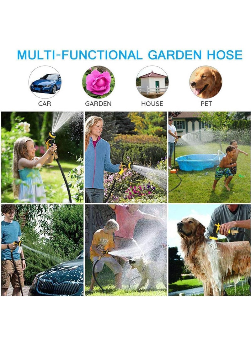 Garden Hose 50 FT, Expandable Garden Hose with 9 Spray Pattern Nozzle, 1/2'' & 3/4'' Solid Brass Connectors, Lightweight Durable 3800D Expandable Hose Pipe with 3 Layer Latex, Easy Storage